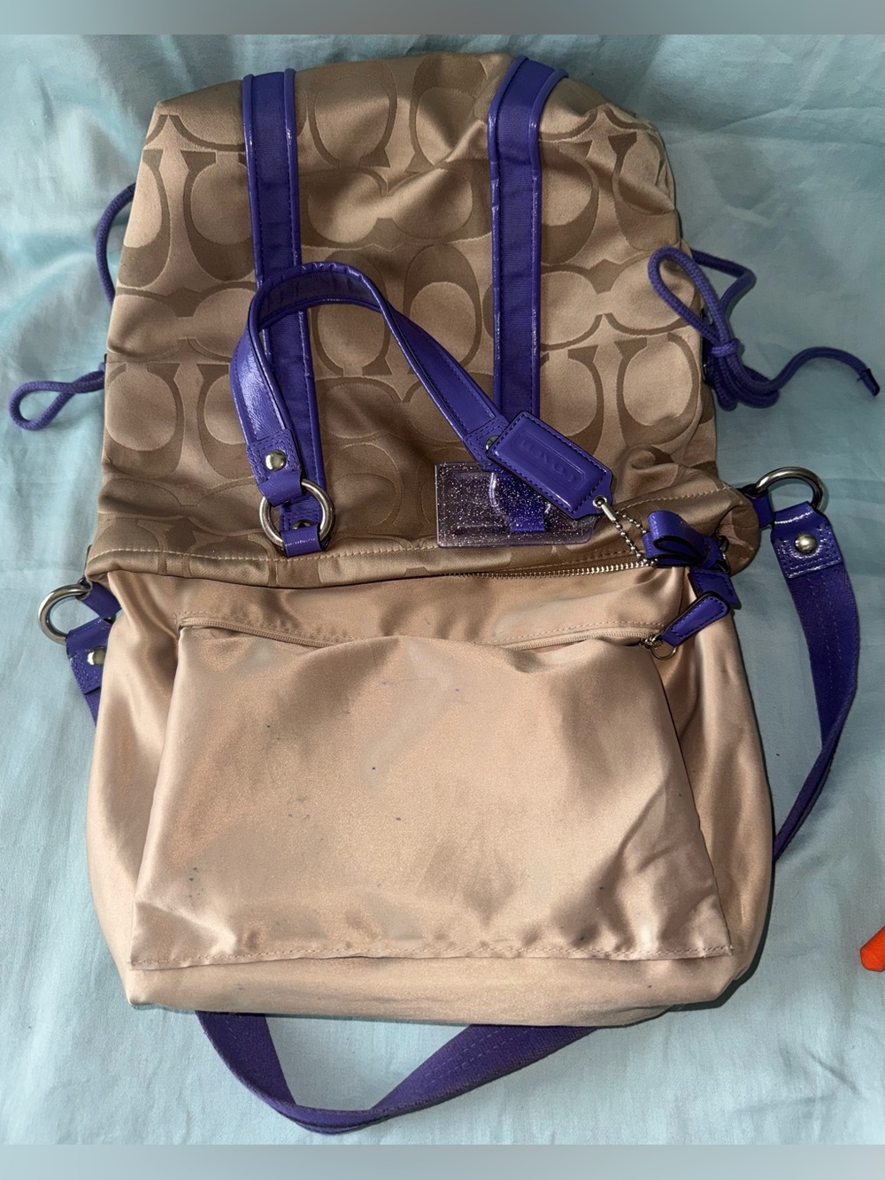 Coach F20101 Poppy Khaki and Purple Signature C Jacquard Canvas Satchel/Tote - Picture 12 of 15